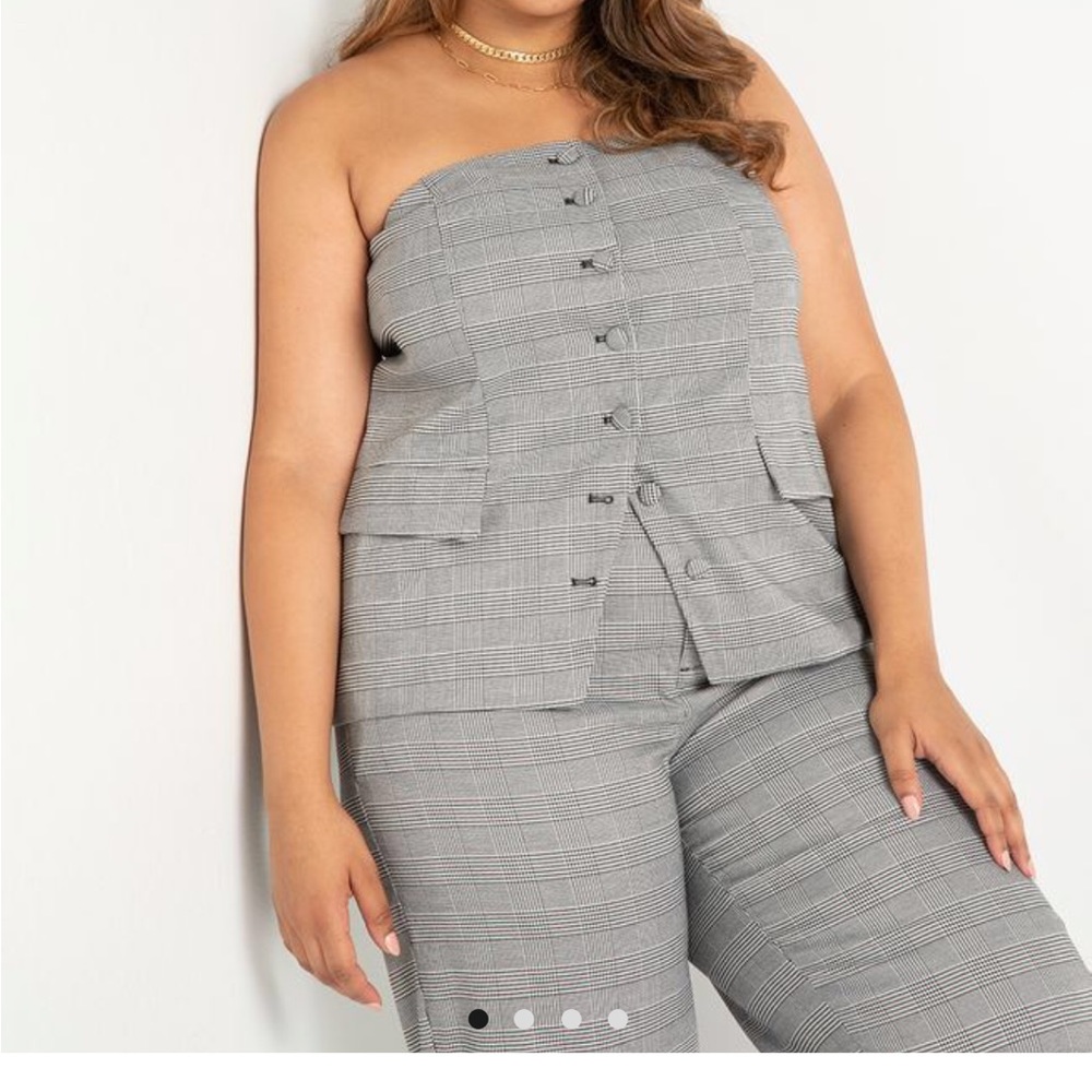 Plaid Grey and Black Button Front Bustier. Size 14.